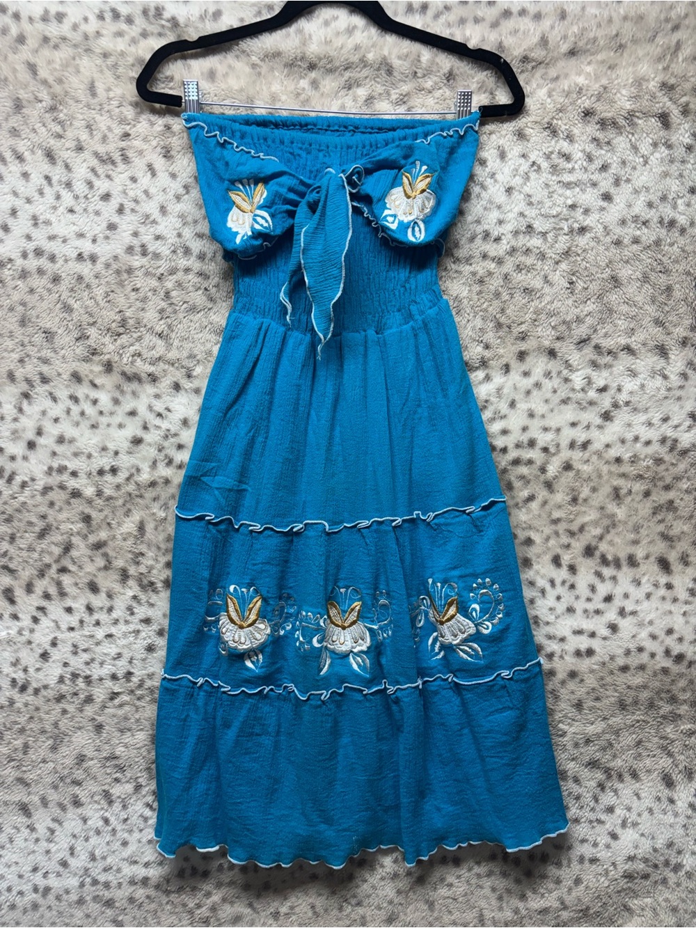 FLORAL EMBROIDERED TUBE TOP MIDI DRESS